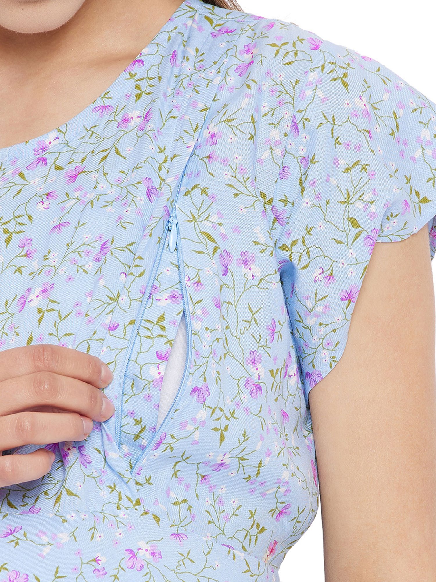 Hypernation Blue Floral Print Maternity Night Dress