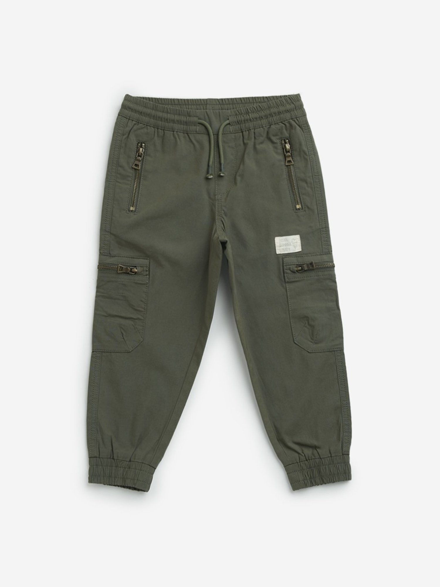 HOP Kids by Westside Olive Mid-Rise Cotton Blend Cargo Joggers