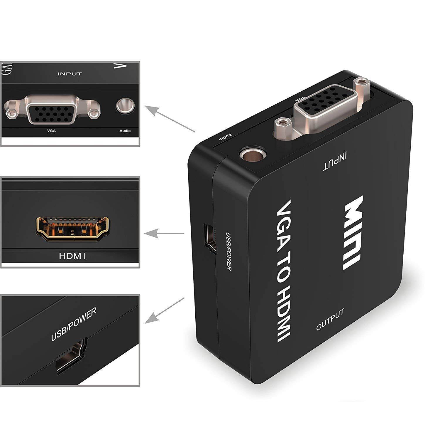 Wanmingtek VGA to HDMI Converter Adapter - Gold-Plated VGA Female to HDMI Female to  Adapter for Computer, Desktop, Laptop, PC, Monitor, Projector, HDTV, Raspberry Pi, Roku, Xbox and More (Black)