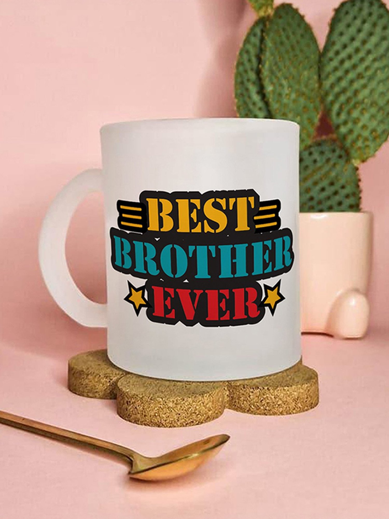 Gathari Best Brother Ever White Glass Frosted Coffee Mug 350 ml