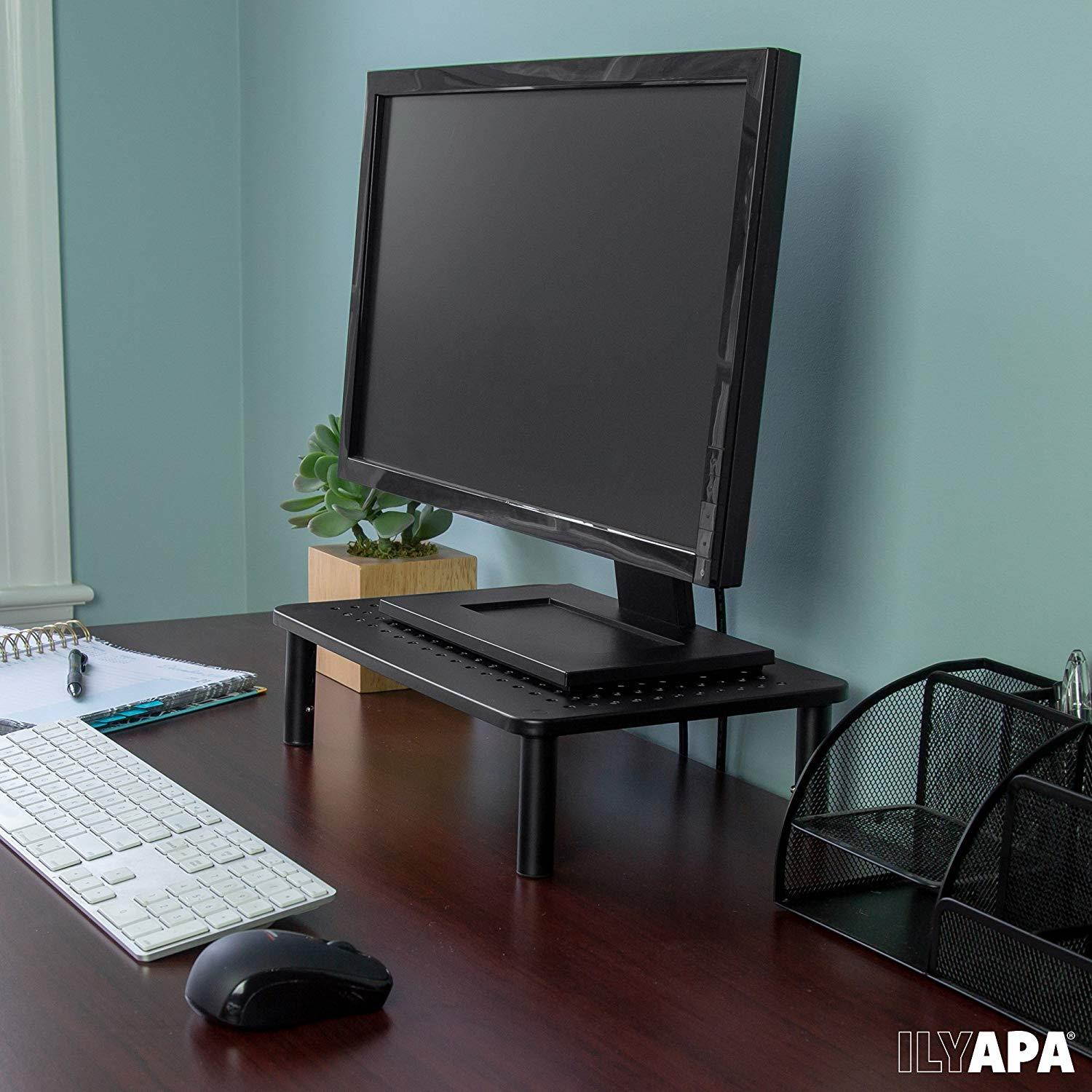 Adjustable Mesh Monitor Stand 2 Pack - Height Adjustable Metal Desktop Risers for Computer Monitors, Laptop & More