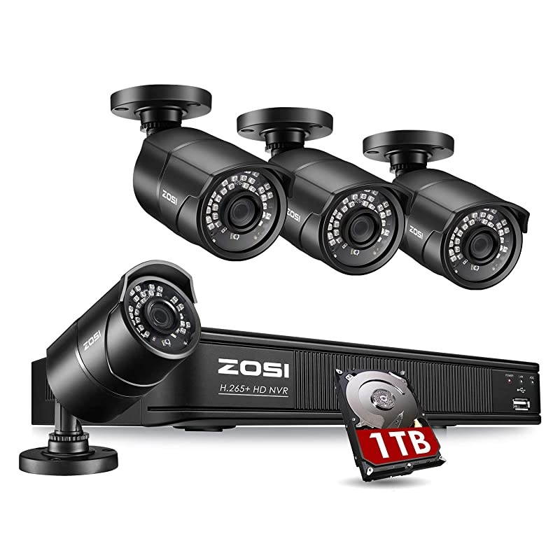 1080p H.265+ PoE Home Security Camera System Outdoor Indoor,8CH 5MP PoE NVR Recorder and (4) 1080p Surveillance Bullet IP Cameras with 120ft Long Night Vision ( 1TB Hard Drive Built-in)