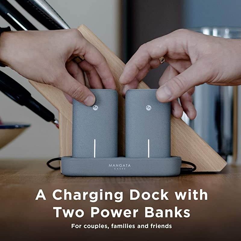 Orbit Cordless Power Bank Charging Dock for Home Office | 2Pack 5000 mAh Fast Charge Battery UL2056 Certified | Apple Samsung iWatch