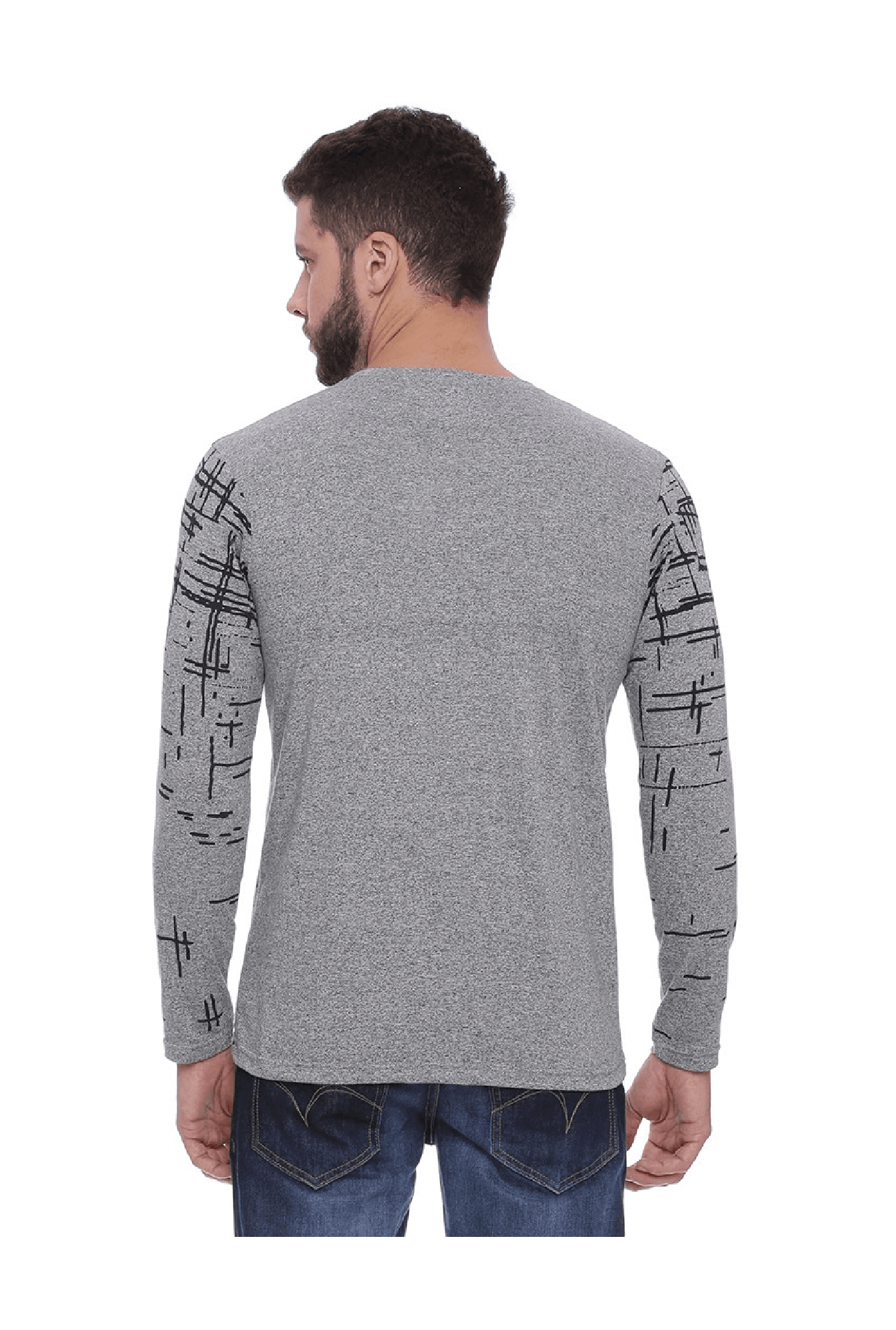 Campus Sutra Grey Printed Cotton T-Shirt