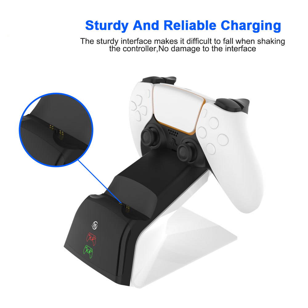 PS5 Controller Charger with AC Adapter, Wall 5V/3A Fast Dual DualSense Charging Station Dock with LED Indicators for Playstation 5 Controllers, 1.5-2.5 Hours Quick Charge Time White
