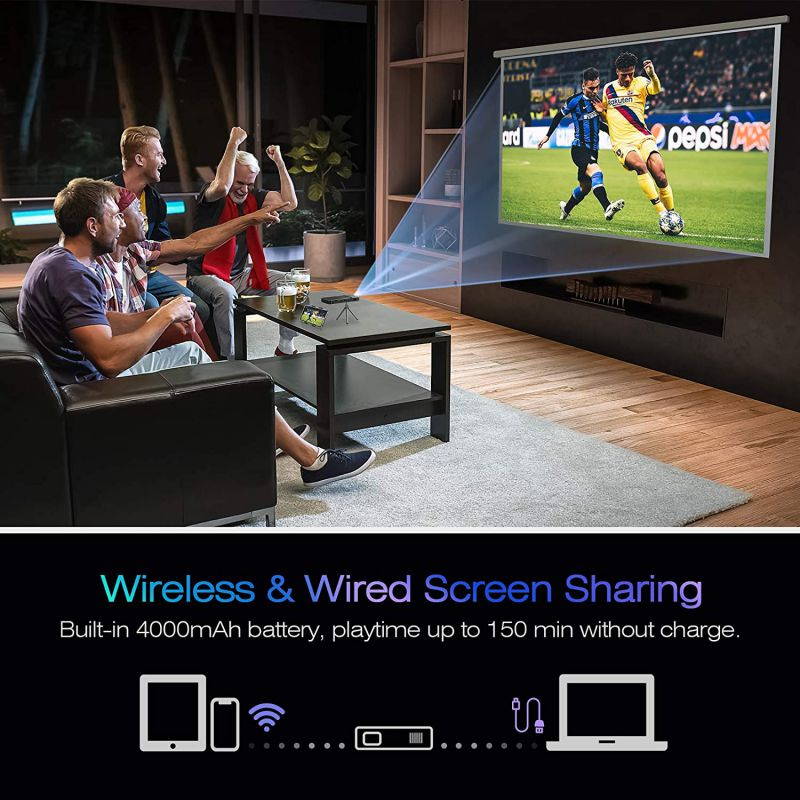 AKASO Mini Projector, Pocket-Sized DLP Portable Projector, 50 ANSI Lumens Video Projector, Support 1080P HDMI Input Built-in Rechargeable Battery Stereo Speakers and Remote Control Movie Projector