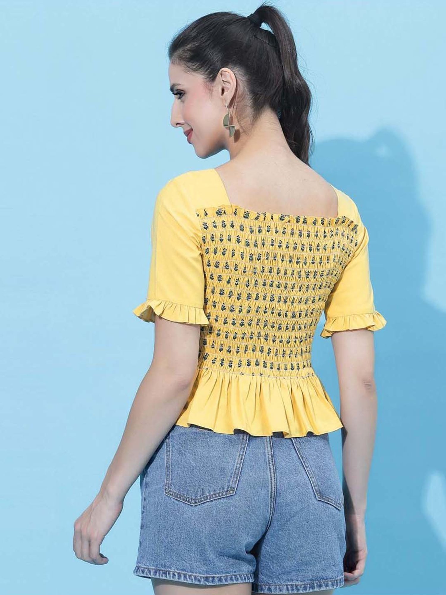SELVIA Yellow Printed Top