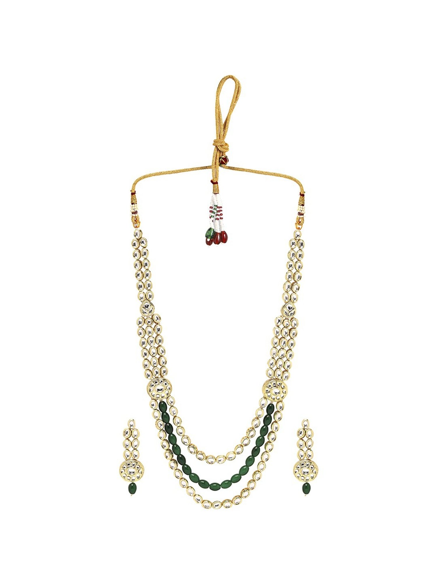Priyaasi Serenity in Style with Kundan and Green Stones Jewellery Set
