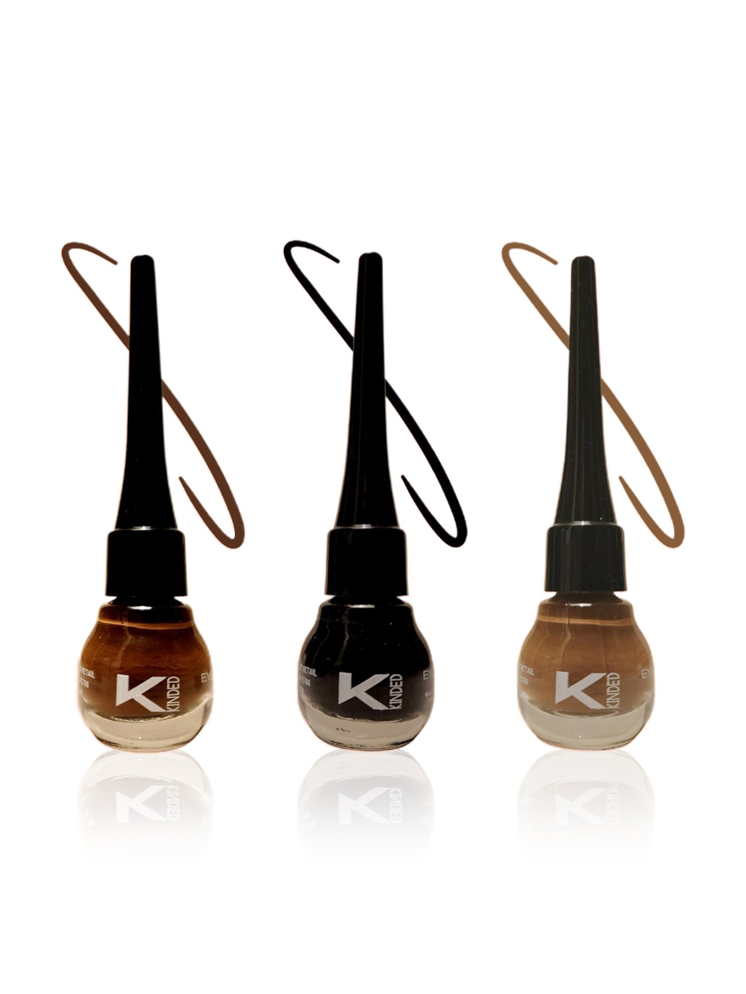 KINDED Liquid Eye Liner Midnight Black, Chocolate Brown & Camel Brown Combo
