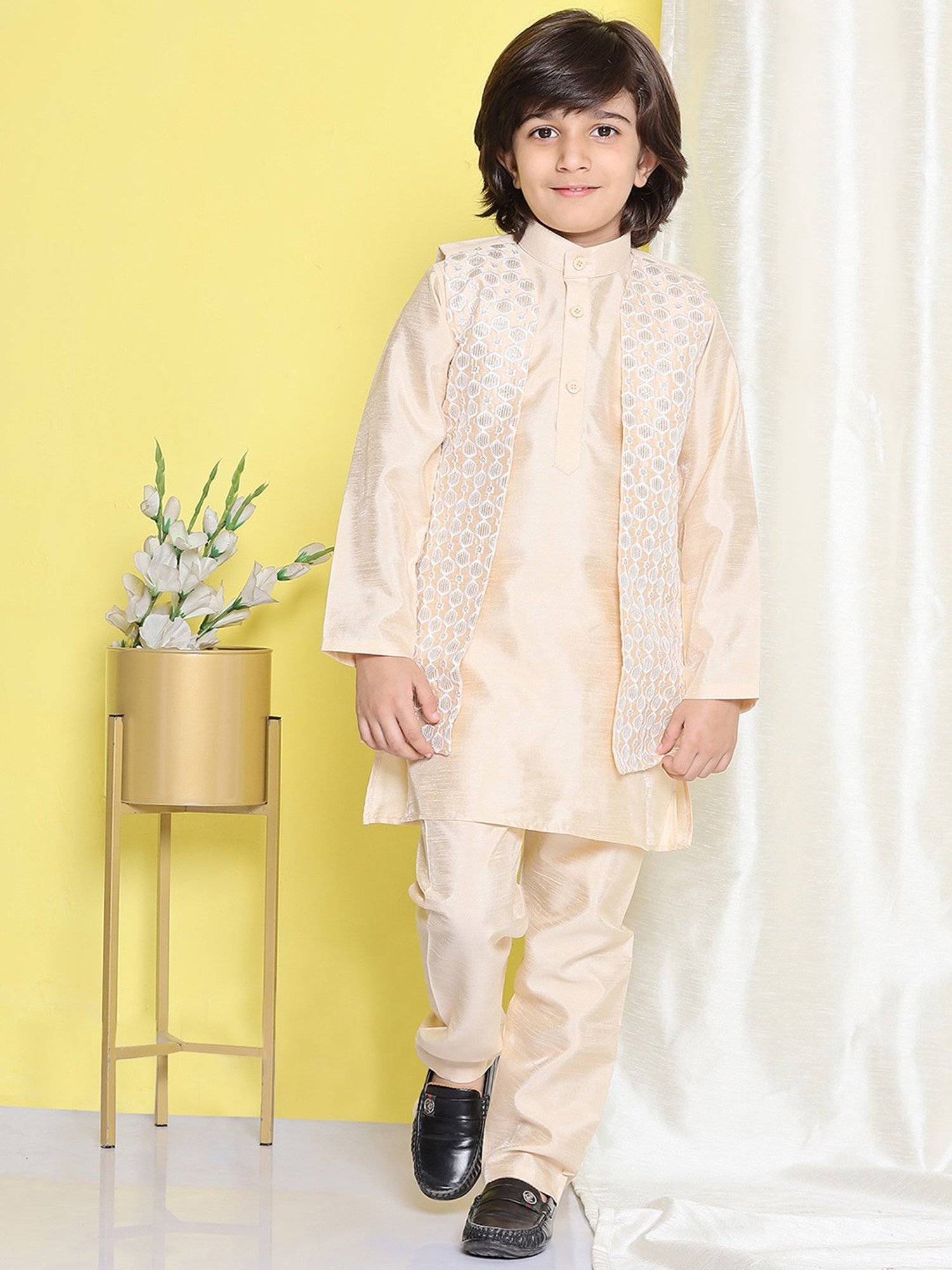 AJ Dezines Kids Black Embellished Full Sleeves Sherwani with Pants