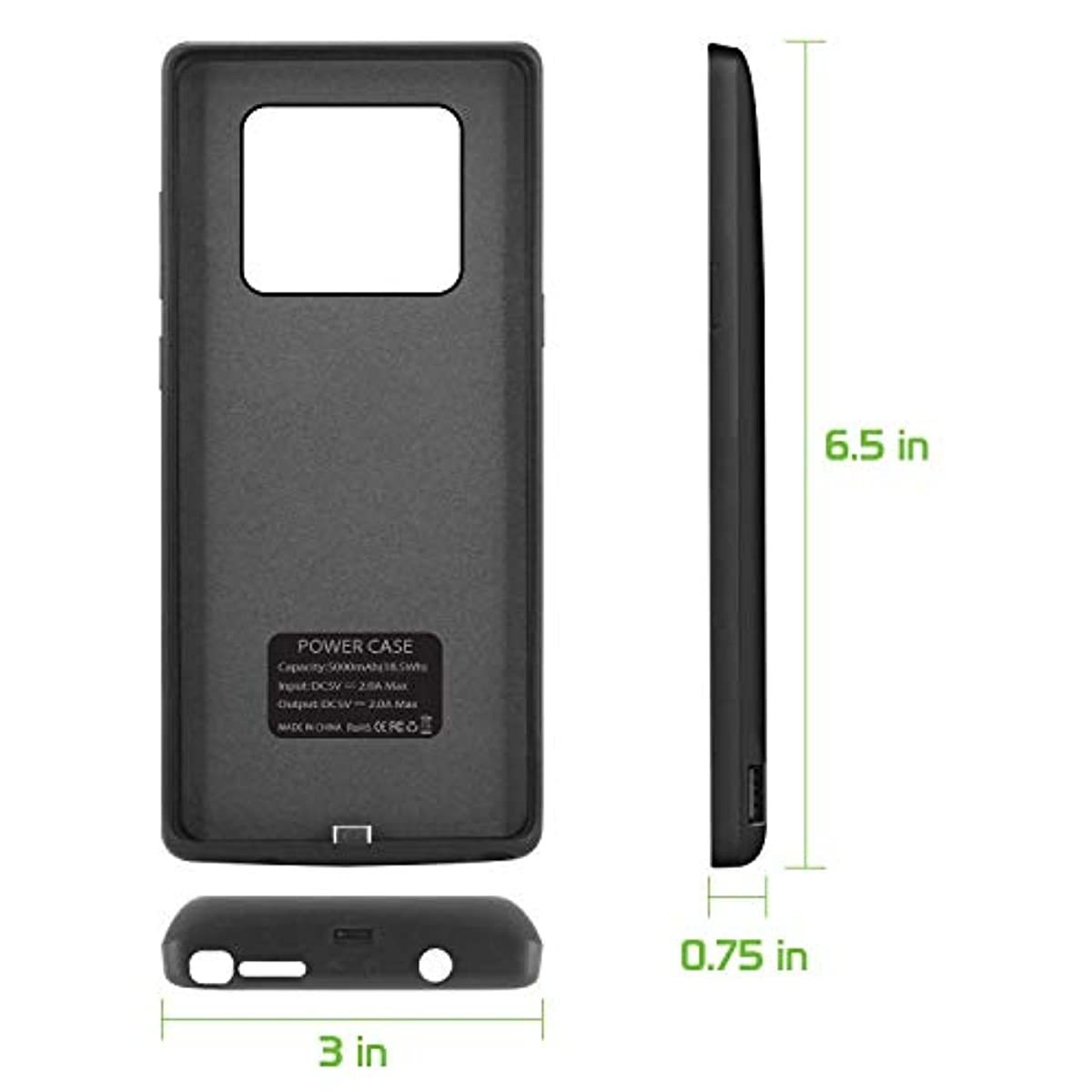 Cellet Battery Case, 5000 mAh Capacity, Rechargeable Battery Case with Kick Stand Compatible for Samsung Galaxy Note 9 - Black