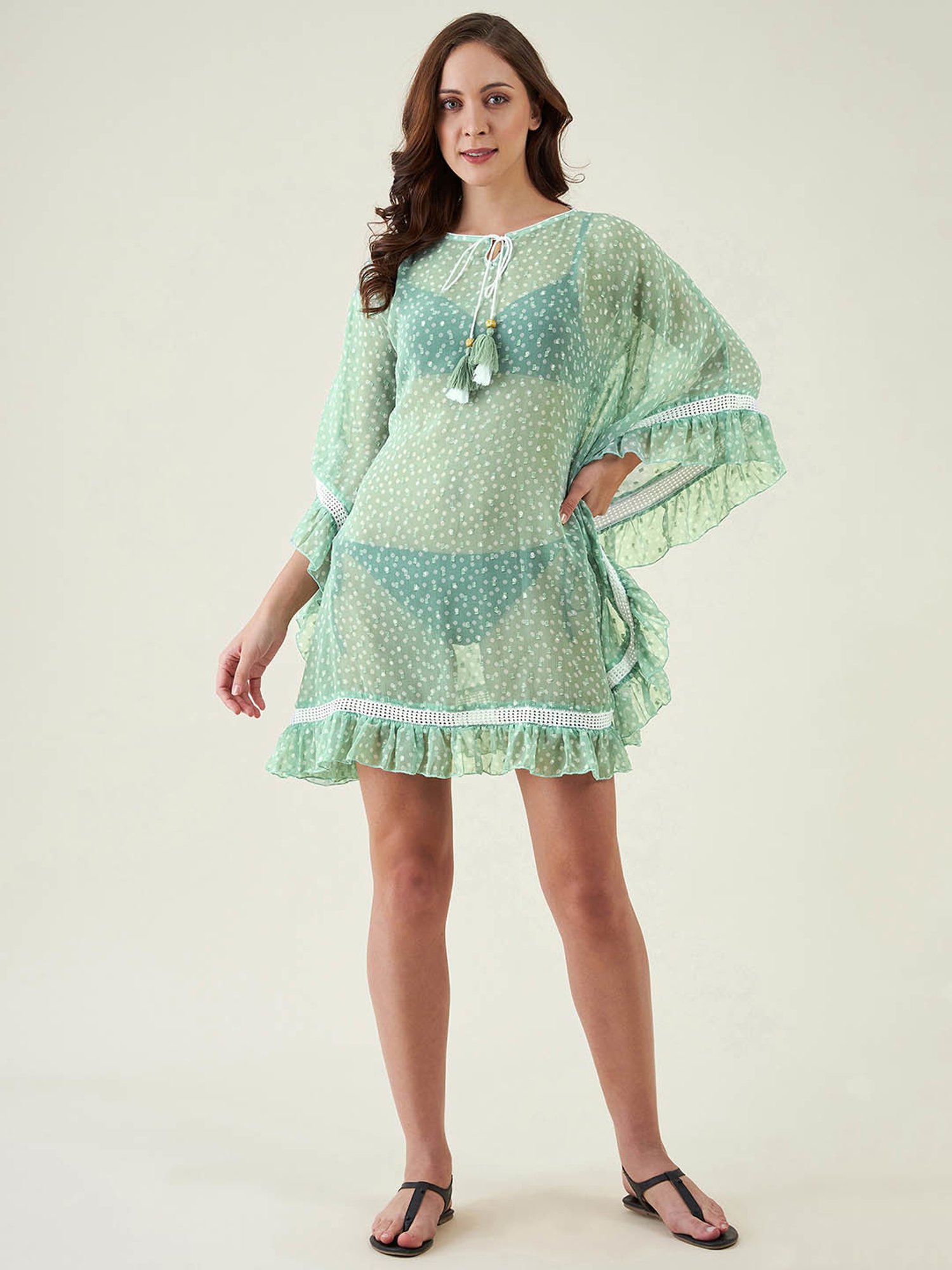 The Kaftan Company Green Printed Kaftan Cover Up