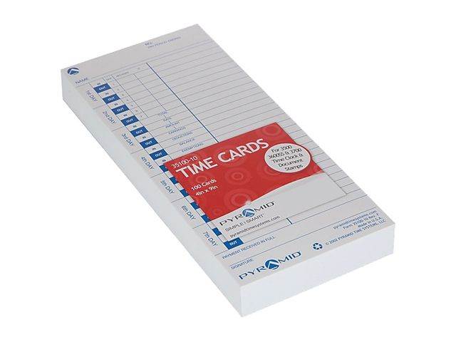 Pyramid Time Systems 35100-10F Genuine Time Cards for Use with All Side-Loading Time Clocks (Pack of 100)