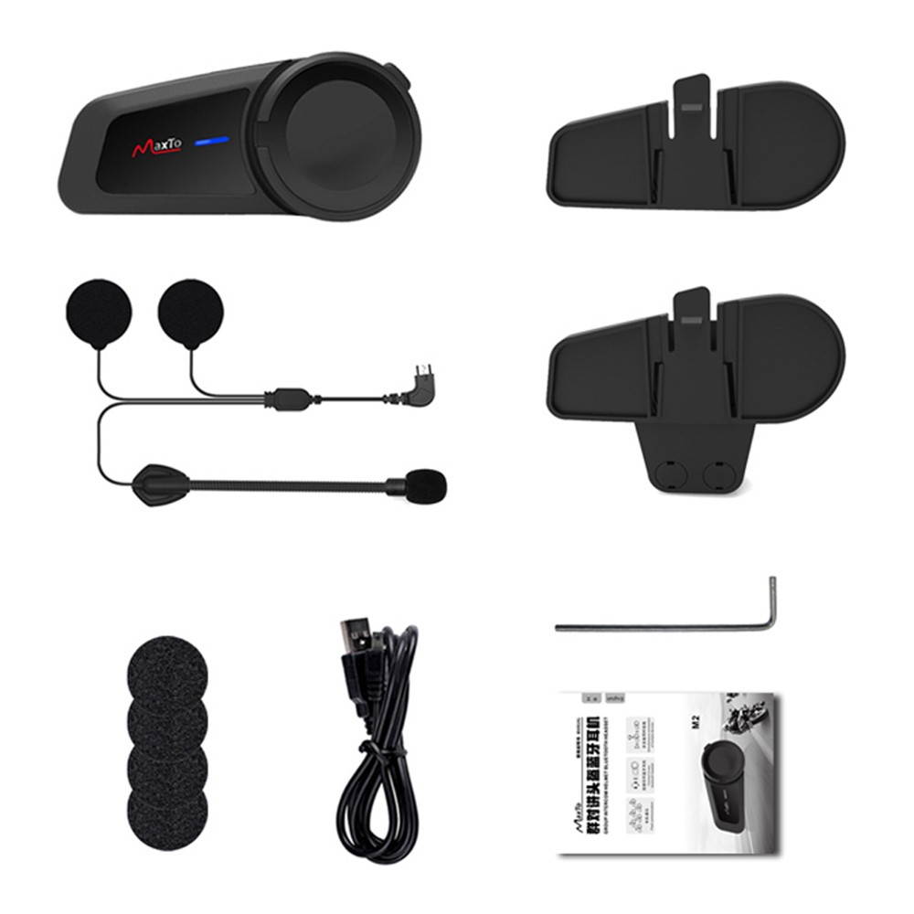 MAXTO M2 Motorcycle Helmet Intercom 6 Riders Talking Riding Walkie-talkie 1KM Bluetooth Intercom Headset Waterproof with FM Radio