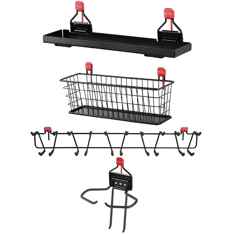 Rubbermaid Shed Shelf, Wire Basket & 50 Lbs Capacity 34" Tool Rack (2 of Each)