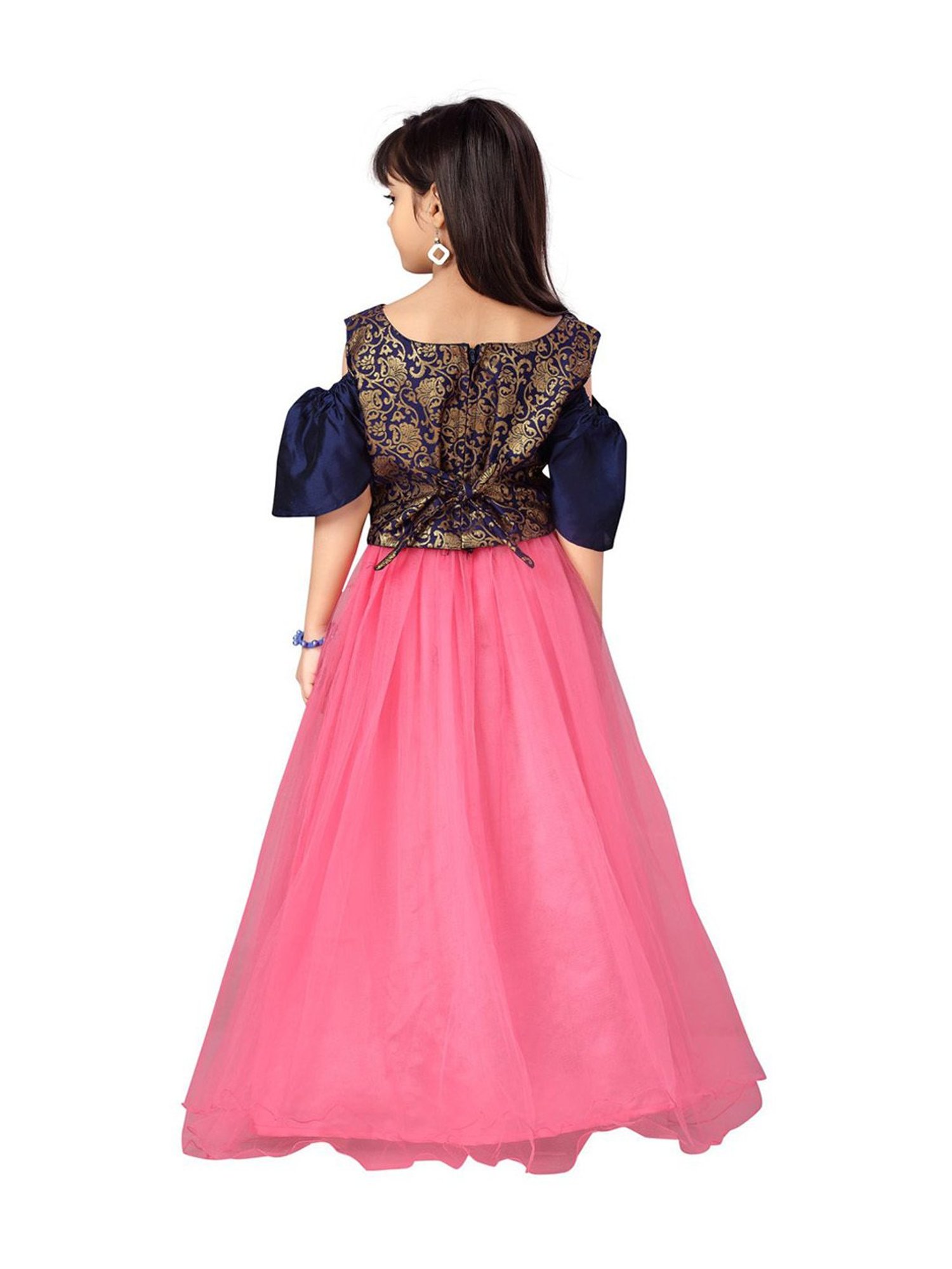 Aarika Kids Navy & Pink Floral Print Lehenga Cholis