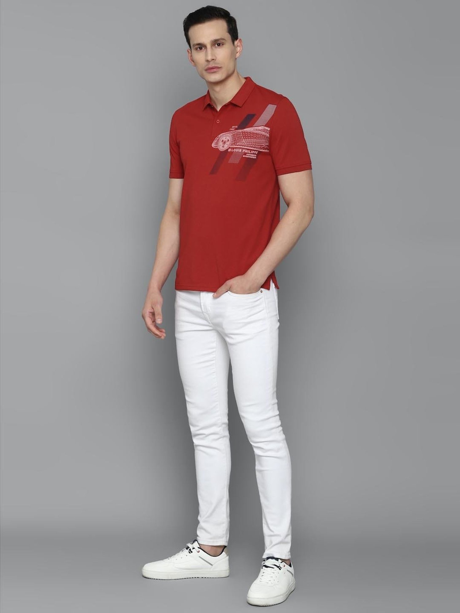 Louis Philippe Sport Maroon Cotton Slim Fit Printed Polo T-Shirt