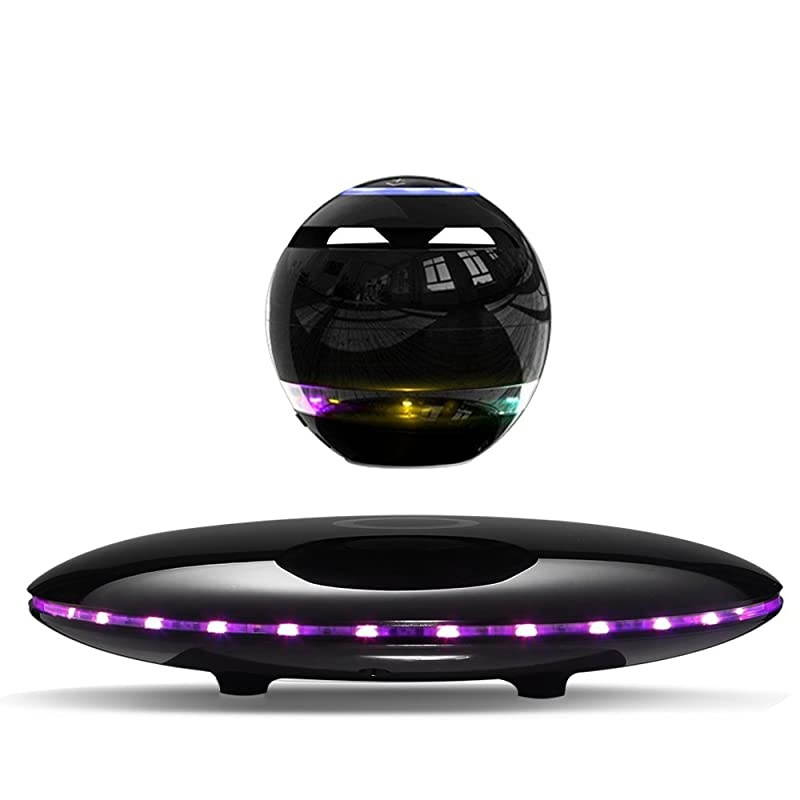 Magnetic Levitating Speaker Bluetooth 40 LED Flash Wireless Floating Speakers with Microphone and Touch Buttons Black
