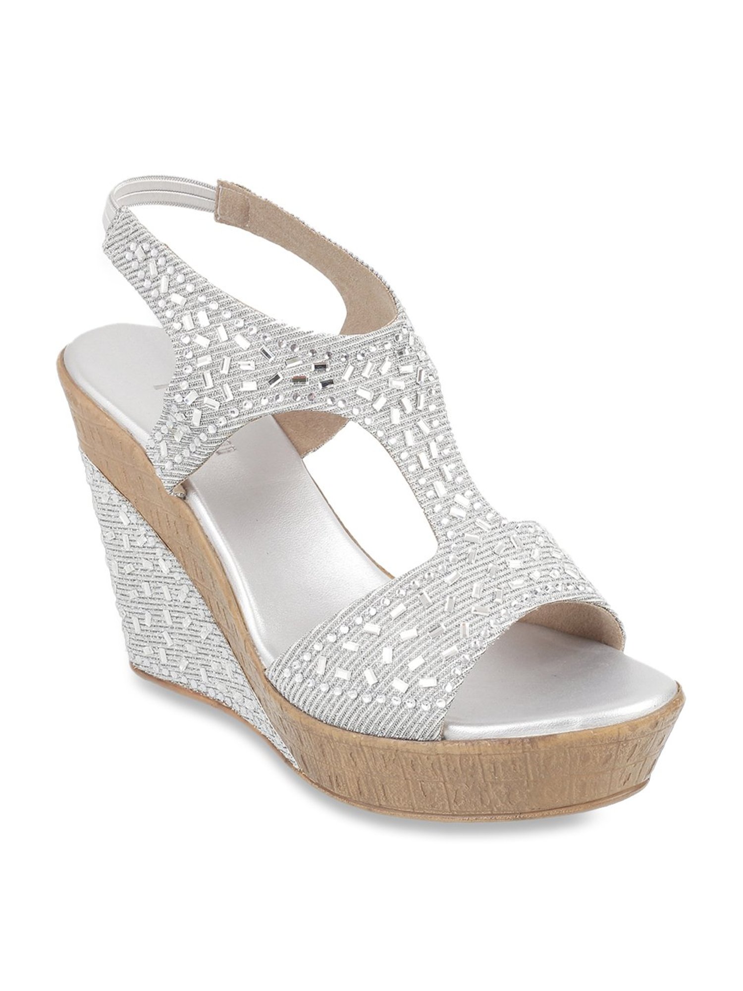 Mochi Women's Silver Sling Back Wedges