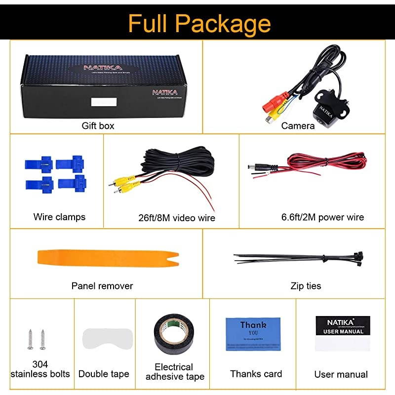 720P BackupFront View Camera IP69K Waterproof Starlight Night Vision High Definition and Super Wide Angle Reverse Rear View Backup Camera for Cars Jeep Trucks SUV RV Van