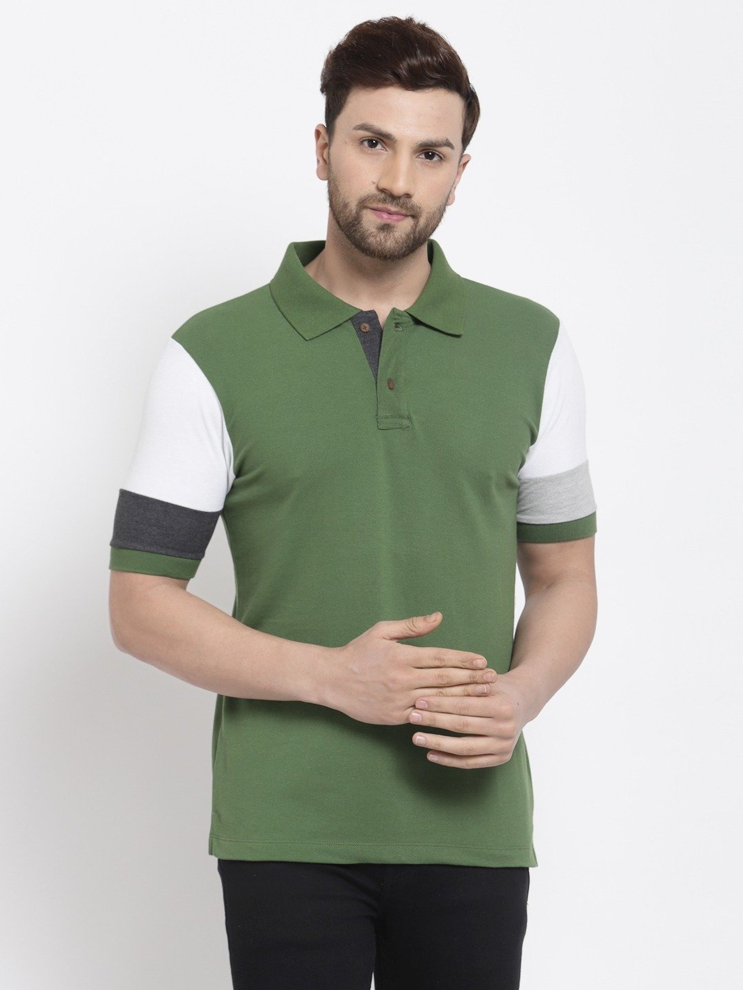 Kalt Multicolor Cotton Regular Fit Colour Block Polo T-Shirt