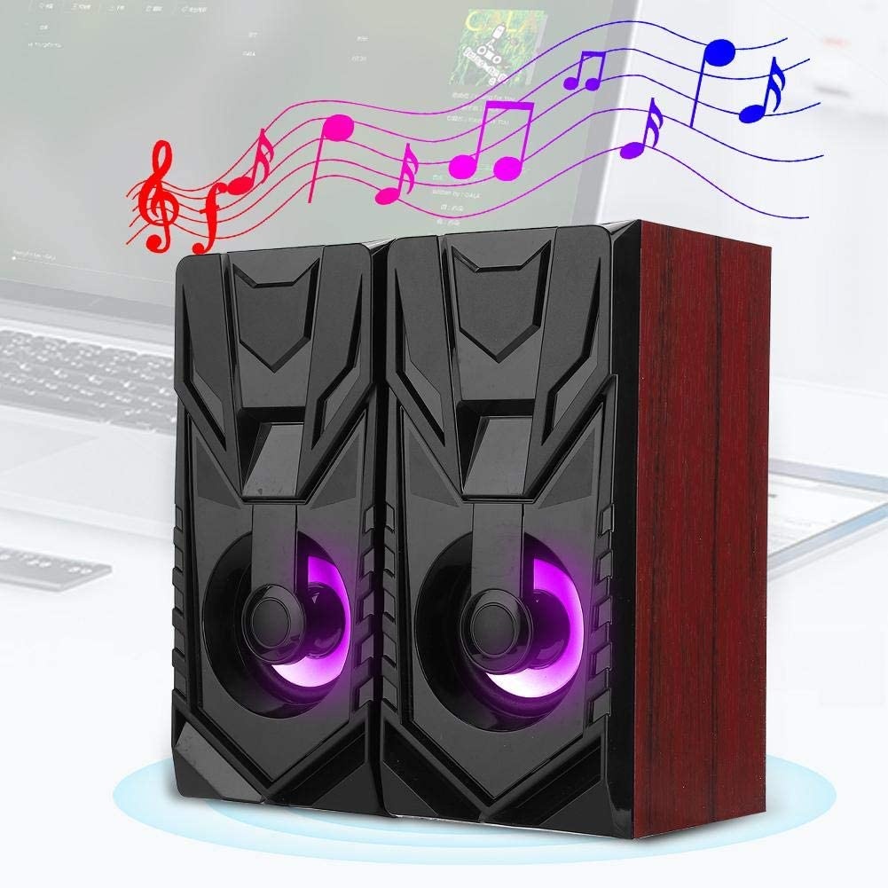 Ladieshow 1 Set of Wooden Fashionable Mini Desktop Speaker 2.0 Multi-Media USB Laptop Speakers Louder Volume, Crystal Clear Stereo Sound(Red)