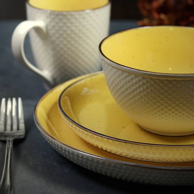 16pc Stoneware Sunflower Dinnerware Set Yellow - Elama
