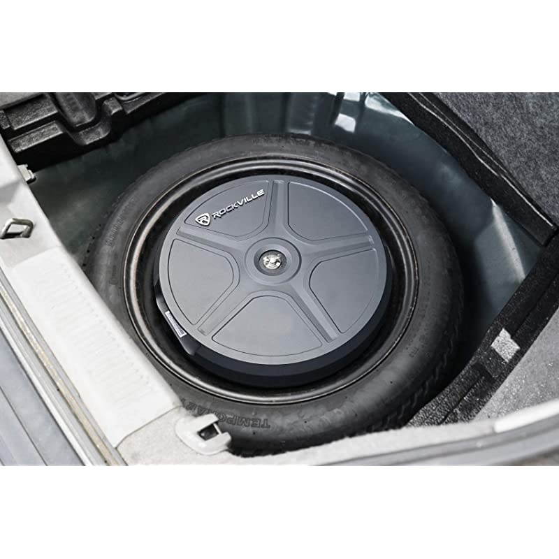 RockGhost Active Powered 8" Hidden Car Subwoofer Sub For 15"/16"/17" Full Size Spare Tire