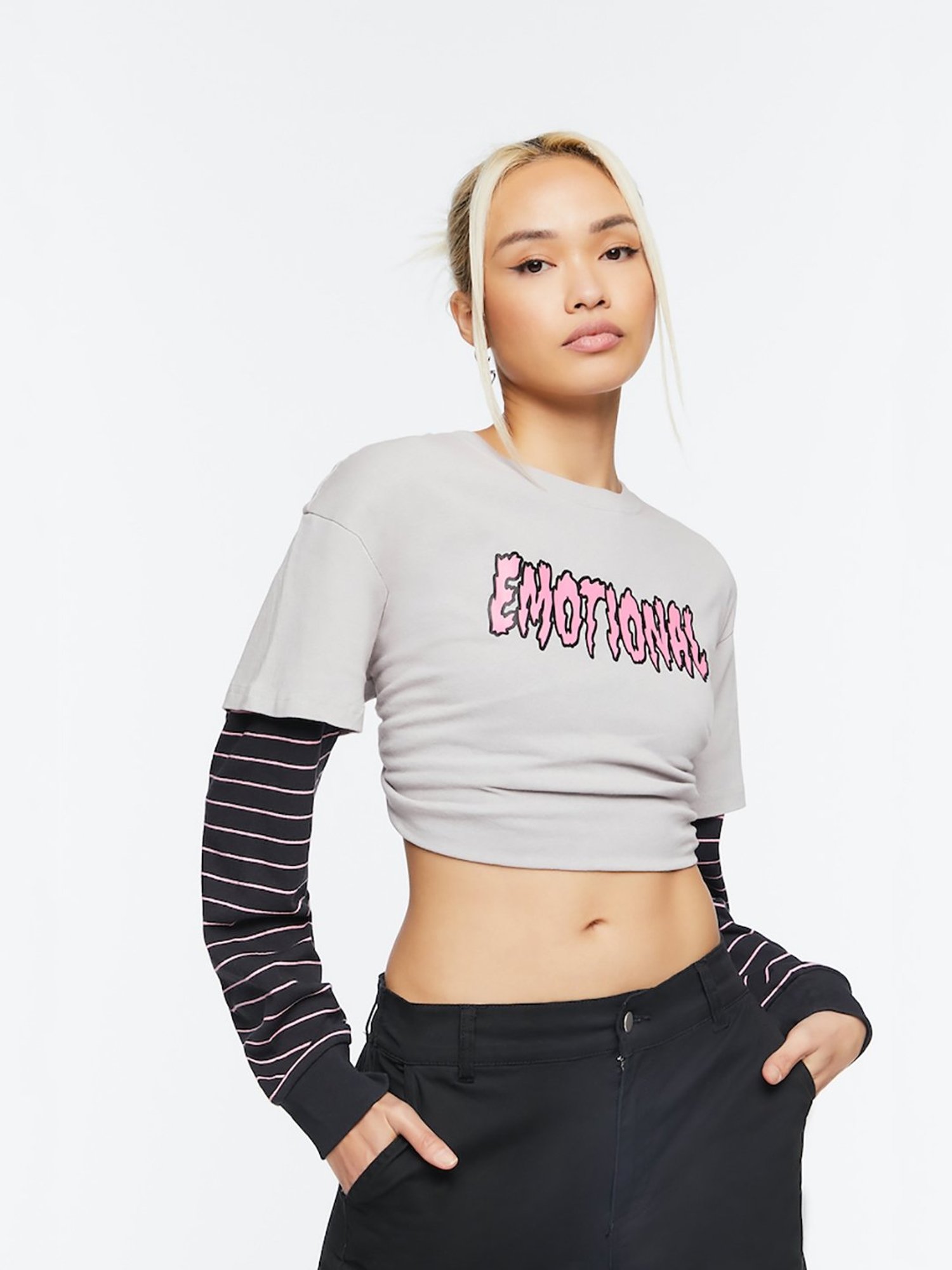Forever 21 Grey Cotton Graphic Print Crop Top
