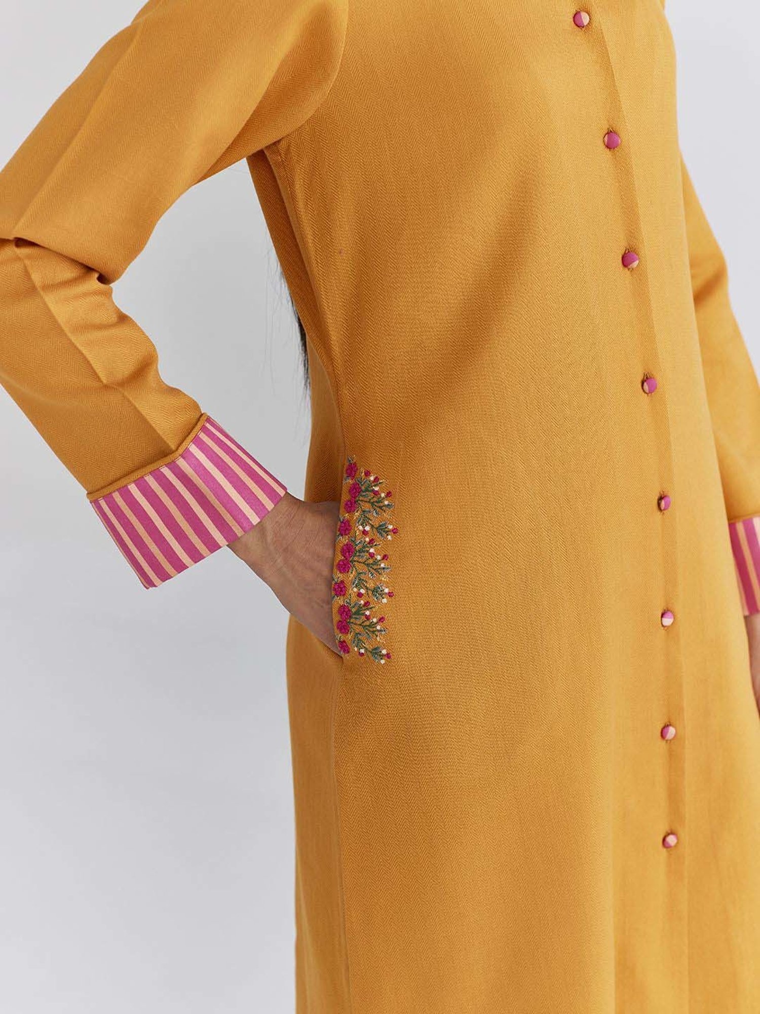 Ancestry Dark Yellow Embroidered Straight Kurta