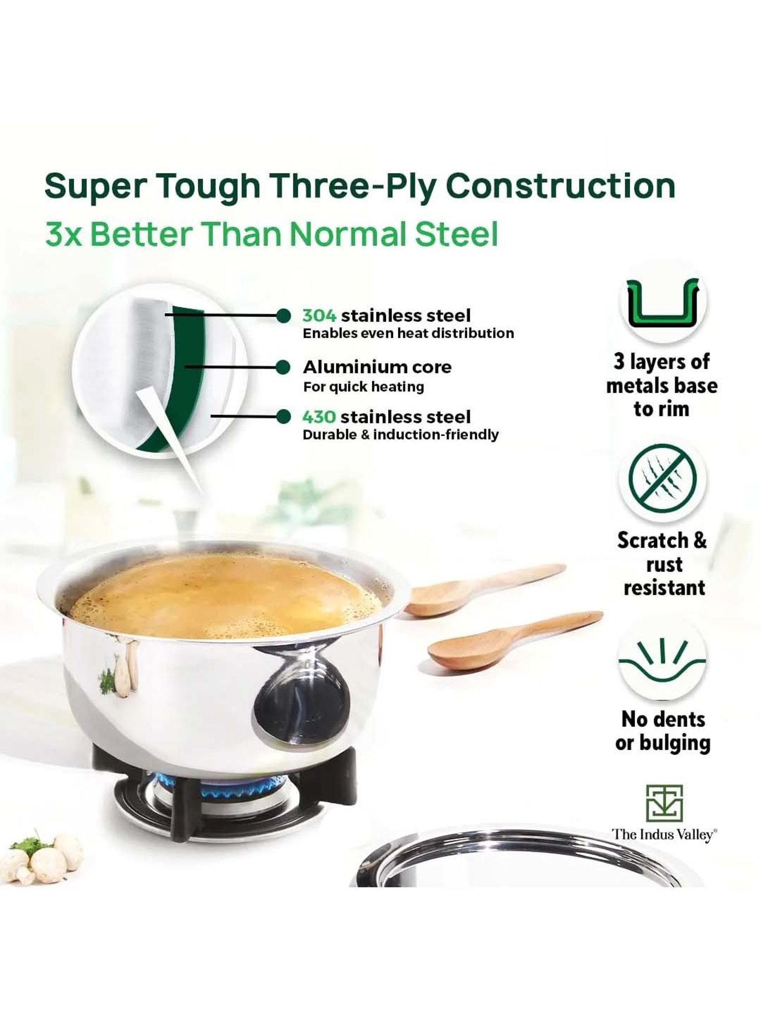 The Indus Valley Silver Stainless Steel 18 cm Gas Compatible Tope With Lid (2.2 L)