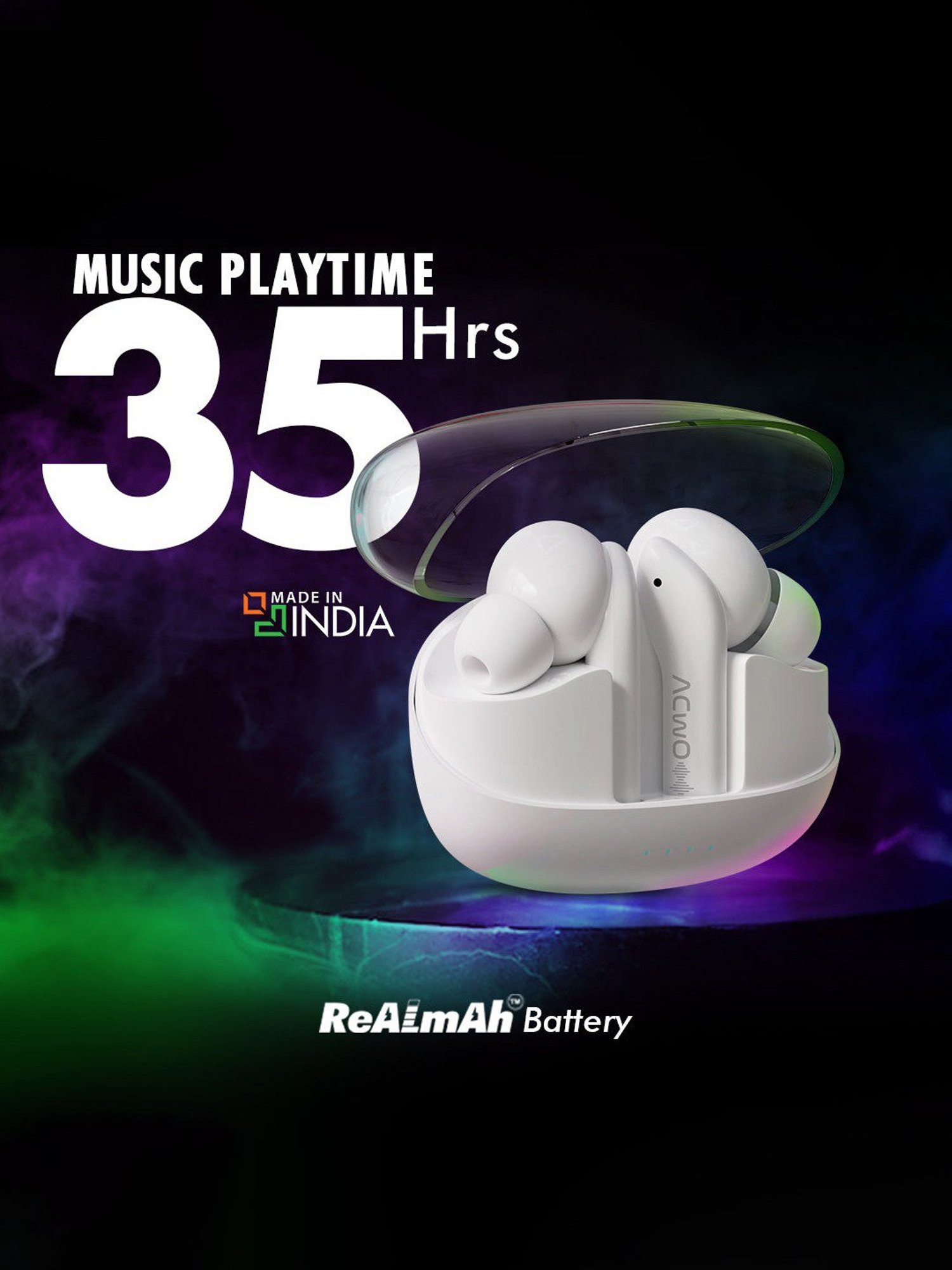 ACwO DwOTS 535 In Ear BT Earbuds with 35H Playtime & BasS BooM X Sound (Cotton White, True Wireless)