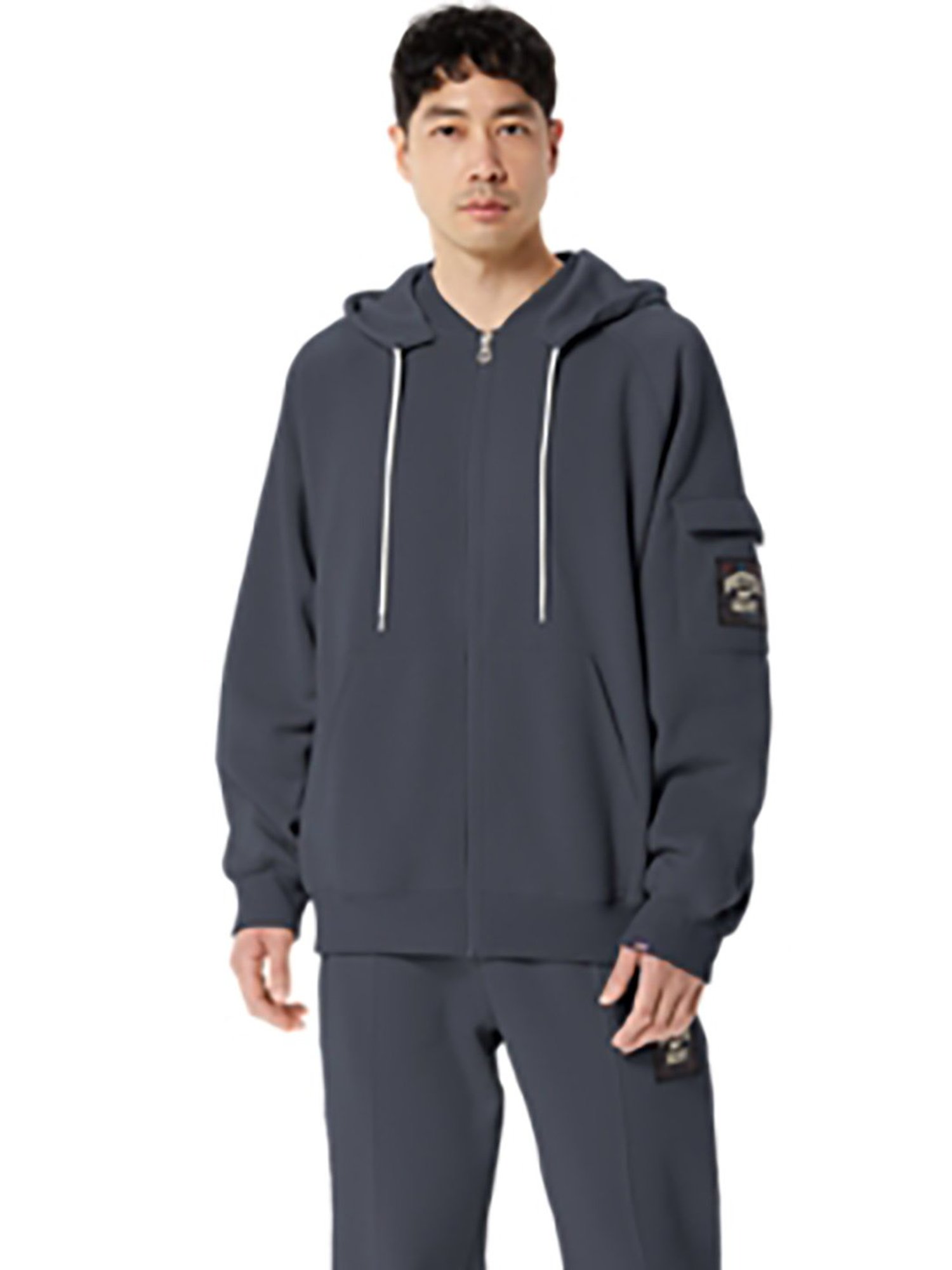 Asics Grey Full Sleeves Hooded Sweatshirt