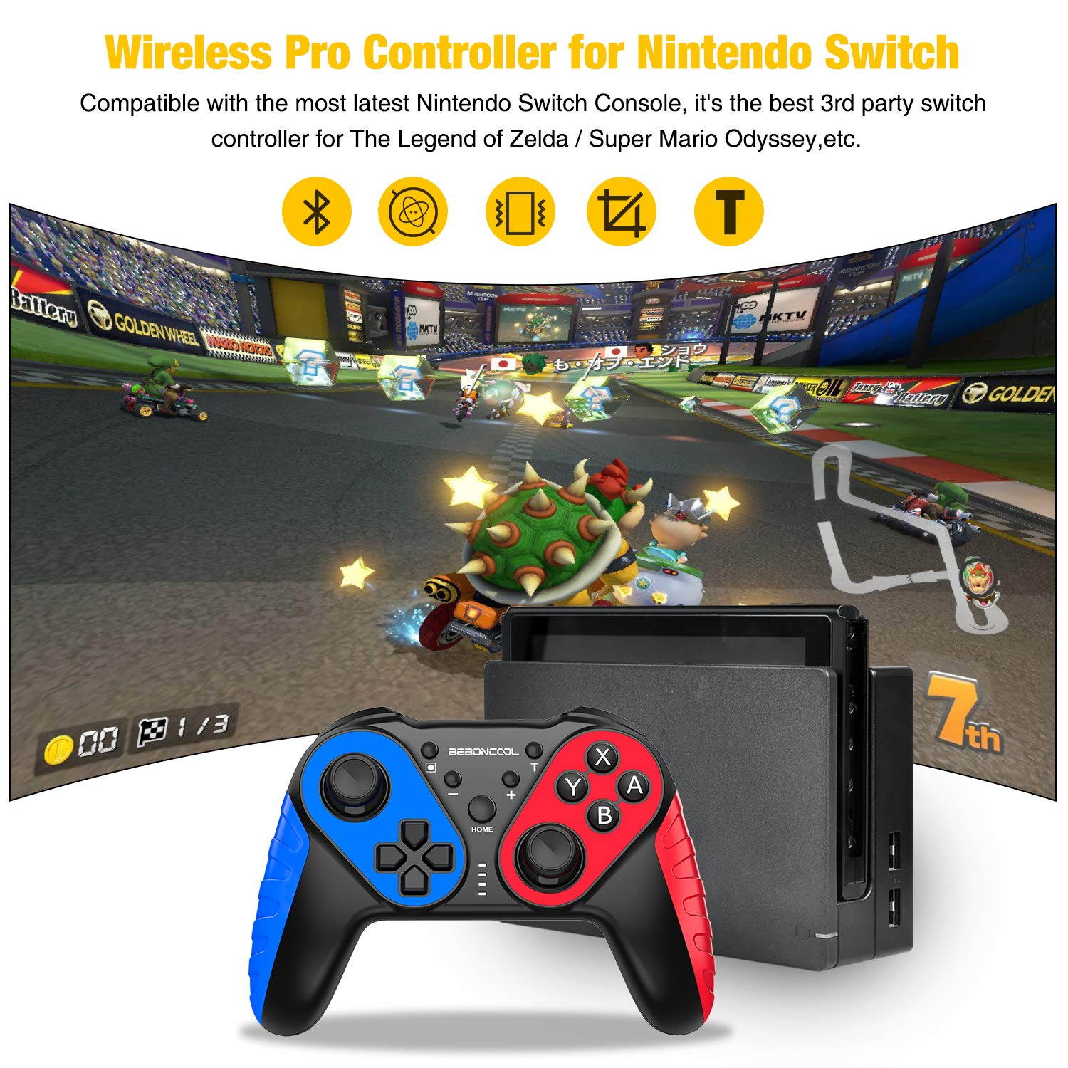 Wireless Switch Pro Controller for Nintendo Switch/Switch Lite,Switch Remote Control Gamepad Joypad for Nintendo Switch Console,Switch Joystick Controller with Turbo,Motion Control and Vibration