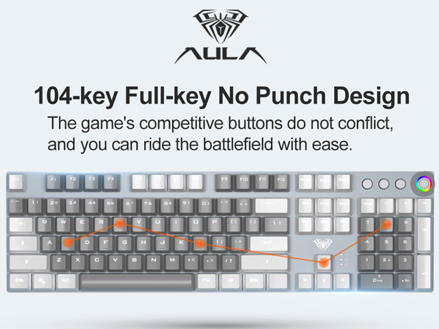 AULA F2058/F2088 Mechanical Gaming Keyboard wrist rest Multimedia Knob, Marco Programming metal panel LED Backlit keyboard for Computer Gamer