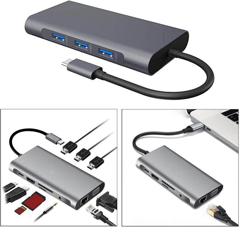 MagiDeal USB C Hub Adapter - 10 in 1 Portable Dongle with 4K HDMI Output, 3 USB 3.0 Ports, SD/TF Card Reader Compatible for MacBook Pro, More Type C Devices