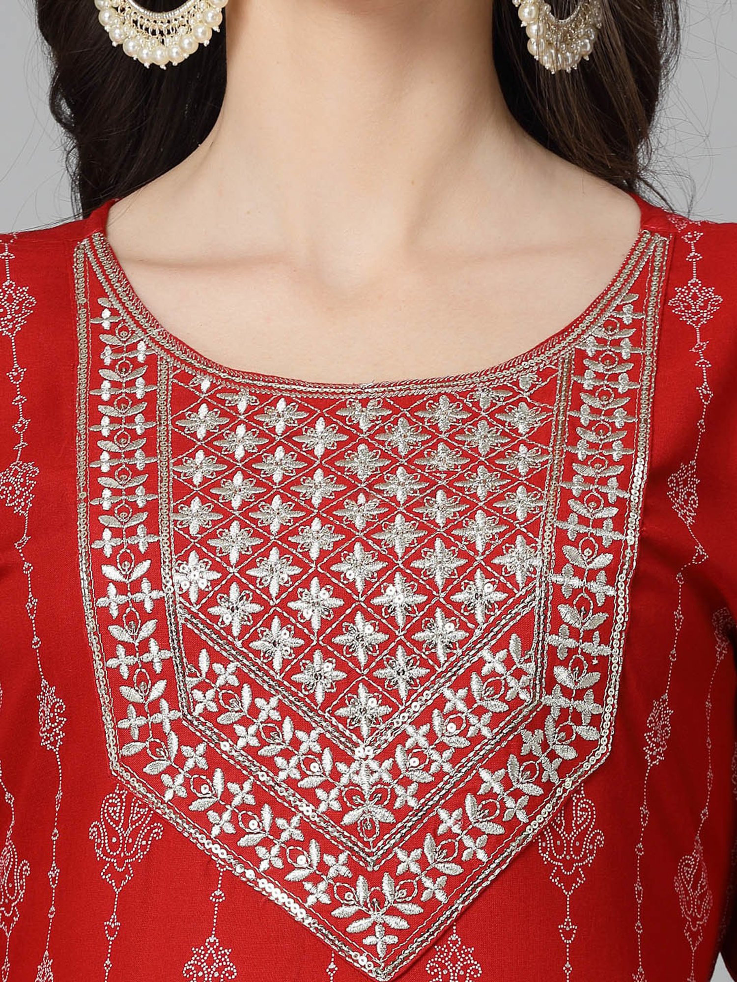Stylum Red Rayon Embroidered Kurta With Pant & Dupatta