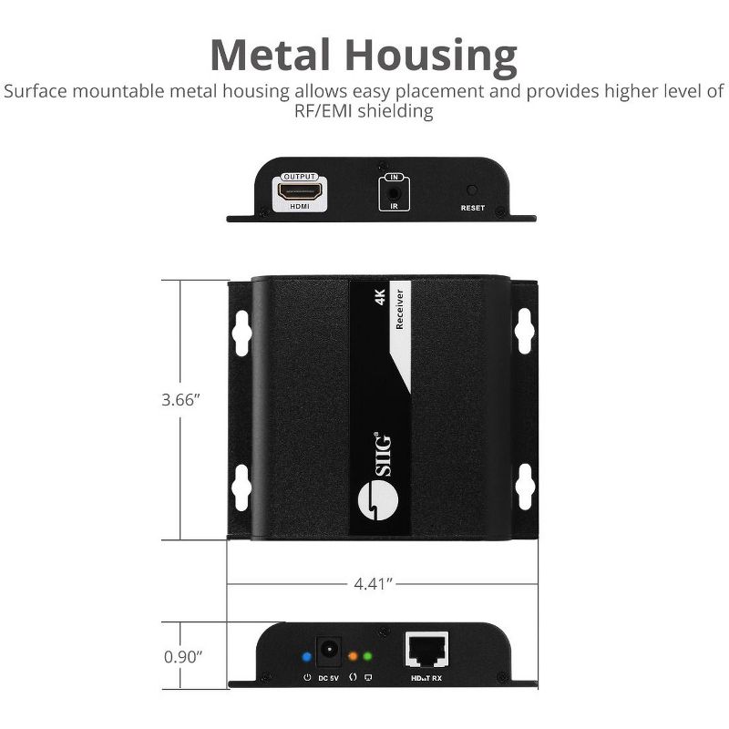 SIIG HDMI 4K30Hz HDbitT over IP Extender - Receiver - 1 Output Device - 393.70 ft Range - 1 x Network (RJ-45) - 1 x HDMI Out - Full HD - 1920 x 1080