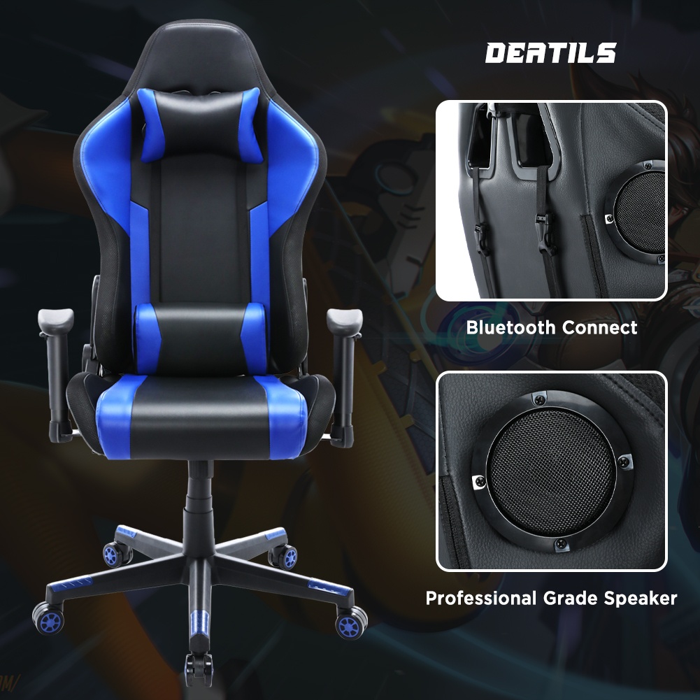 YOUTHUP Gaming Chair with RGB LED Lights, Racing Style Recliner Swivel Video Computer Chair with Bluetooth Speakers, Adjustable Ergonomic High Back, PU Leather with Headrest and Lumbar Support, Pink