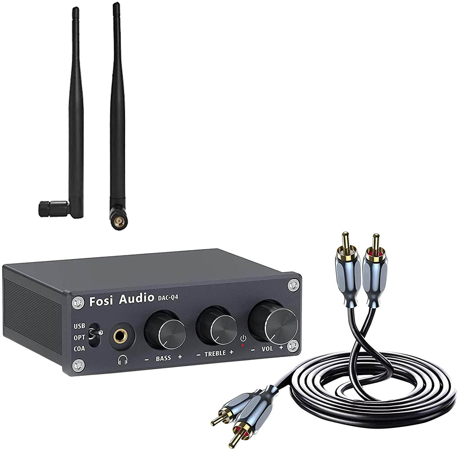 Fosi Audio Bluetooth Antenna - Male Plug 6dBi 2.4GHz Single Band WiFi Antenna+DAC-Q4 Bundle with RCA Cable