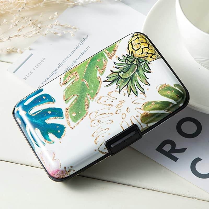 Mini RFID Aluminum Wallet Credit Cards Holder Business Card Case Metal ID Case for Men Women Pineapple
