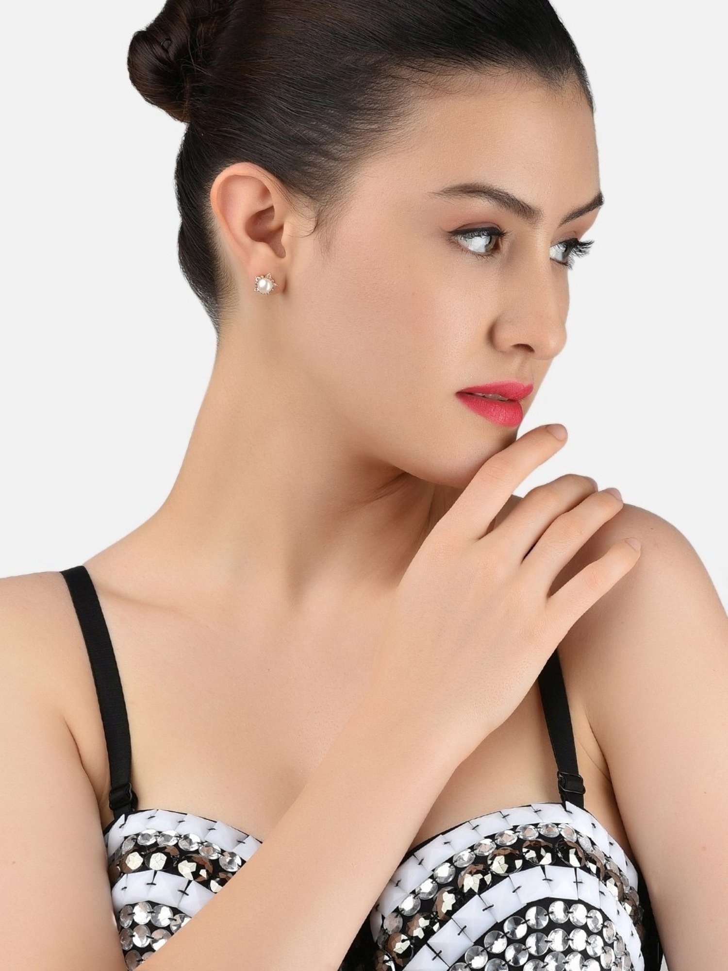 Zaveri Pearls Set of 3 Rose Gold Contemporary Cubic Zirconia Stud Earrings - ZPFK13491