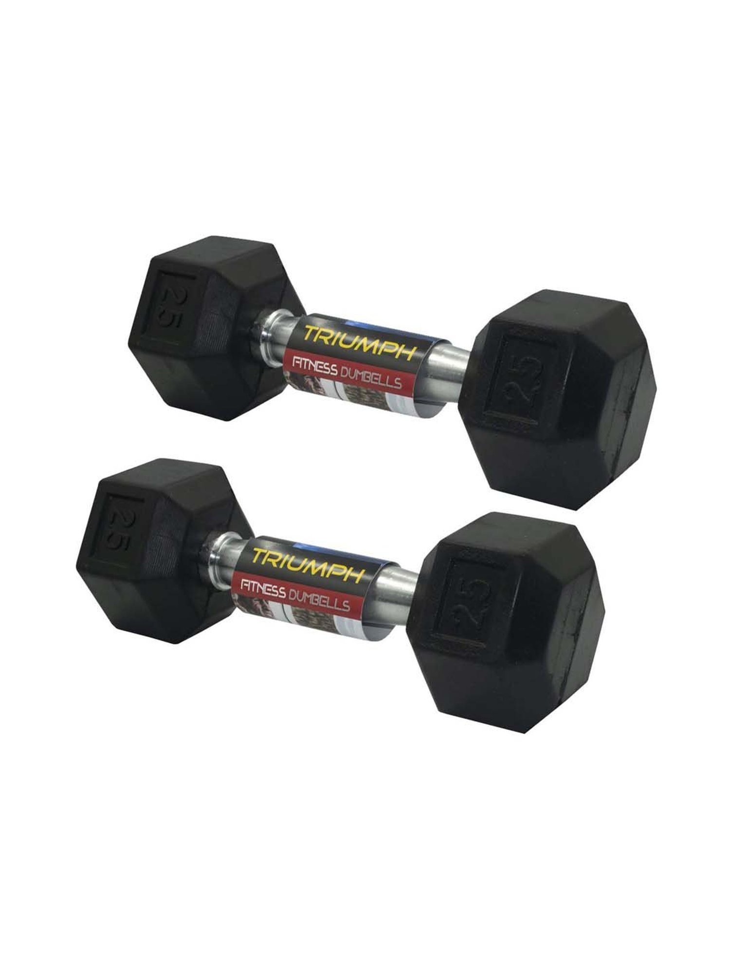 Triumph Black Rubber Hex Dumbbells with Steel Grip for Men & Women (2.5kg x 2)