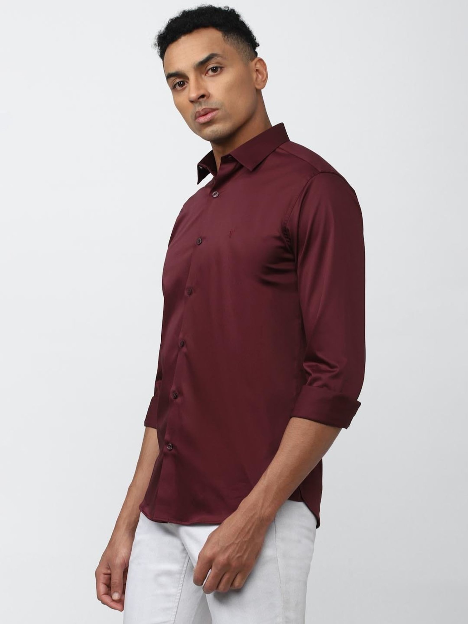 V Dot Maroon Cotton Slim Fit Shirt