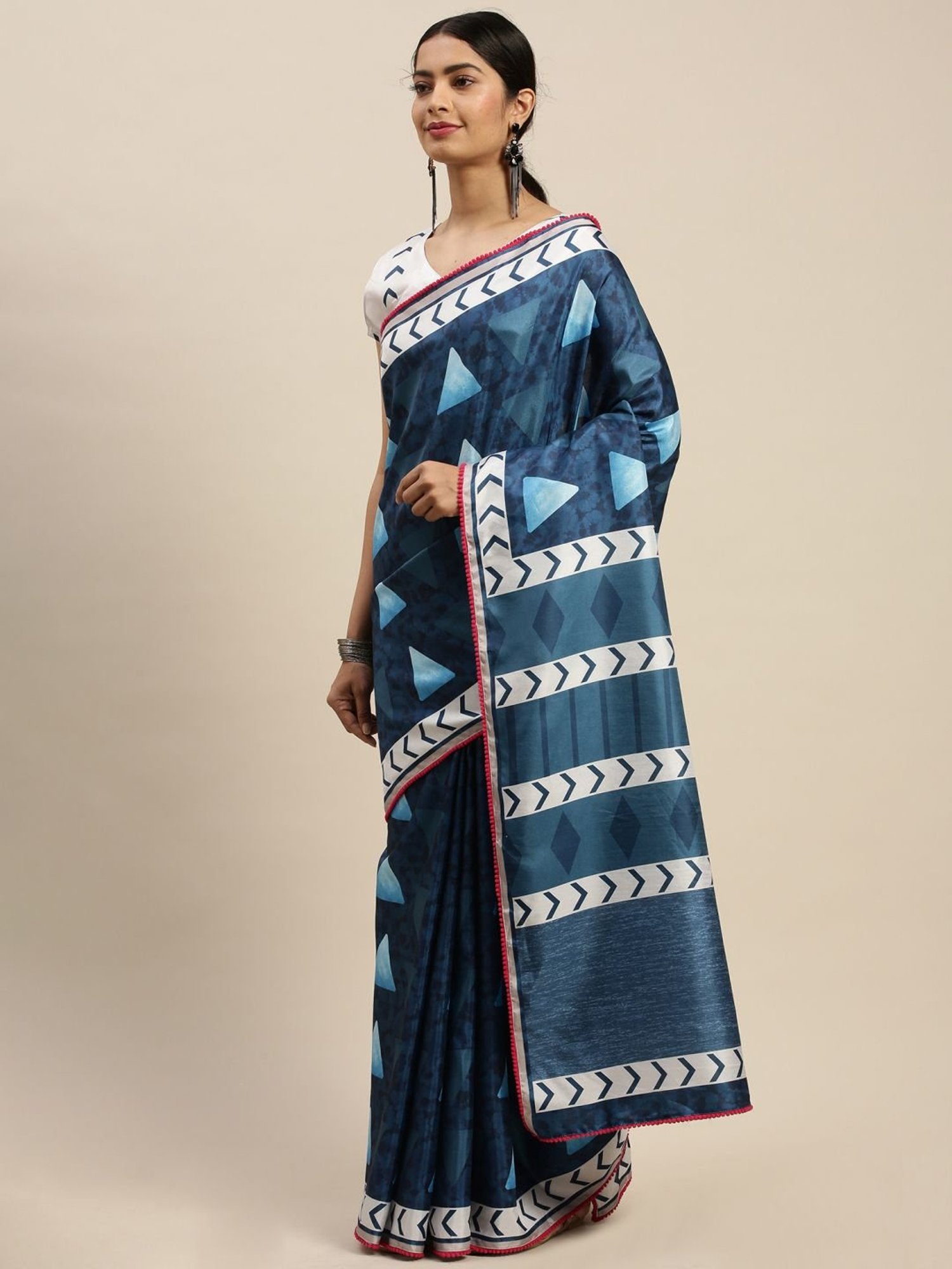 Unnati Silks Red Silk Printed Saree With Unstitched Blouse