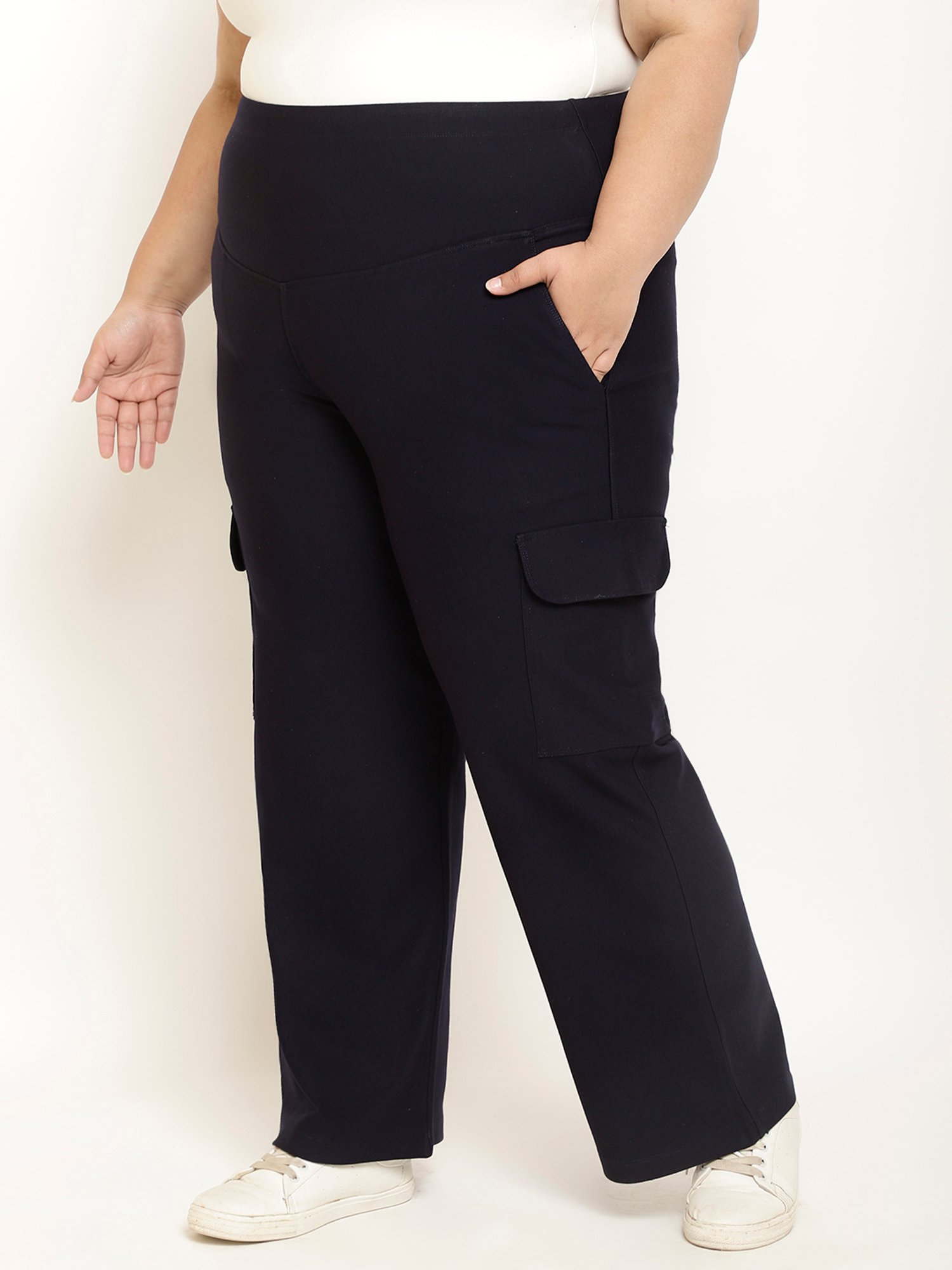 Amydus Navy Regular Fit High Rise Cargo Pants