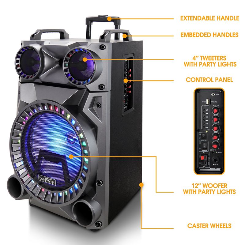 beFree Sound Rechargeable 12 Inch Bluetooth Portable Party Speaker