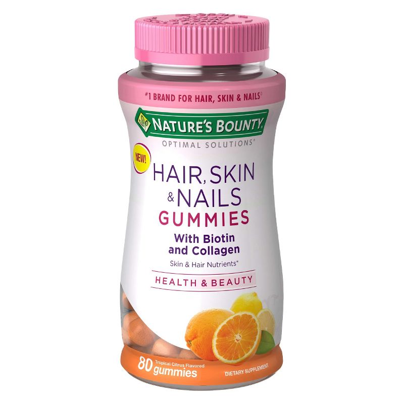 Optimal Solutions Hair, Skin, & Nail Health with Biotin & Collagen Dietary Supplement Gummies - Orange - 80ct