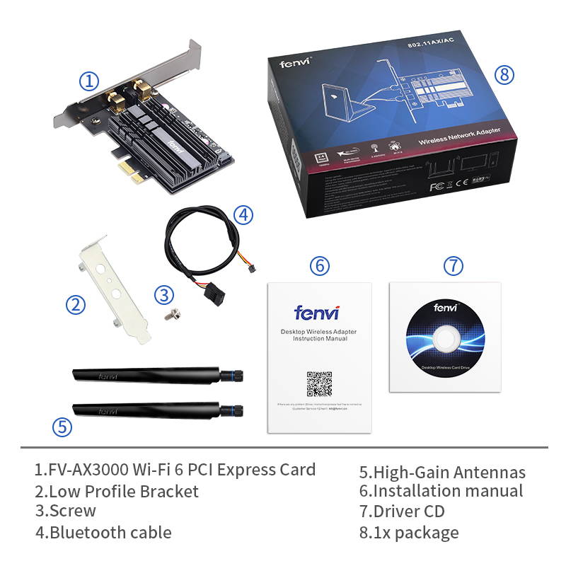 fenvi FV-AX3000 WiFi 6 PCI-E 3000Mbps Bluetooth 5.1 Wifi Adapter Intel AX200 Wi-fi Card Wireless PCI Express 802.11ax/ac 2.4Ghz/5.0Ghz Dual Band MU-MIMO OFDMA With Heat Sink, for Windows 10 Linux