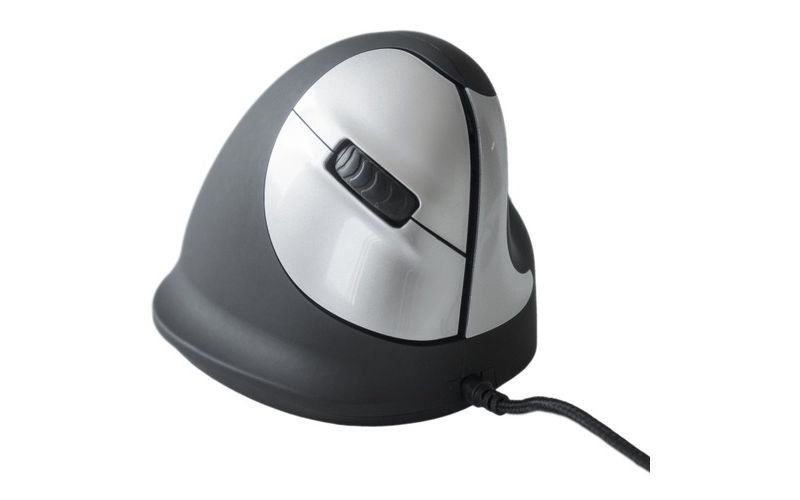 R-Go Tools Wired Vertical Ergonomic Mouse, Medium, Right Hand, Black - Optical - Cable - Silver, Black - USB 2.0 - 3400 dpi - Scroll Wheel